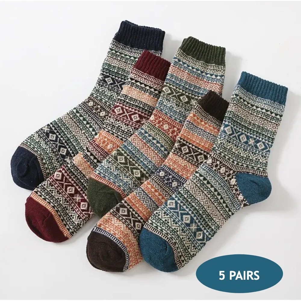 Argyle Retro Mid-Calf  Socks 7-10 NEW 5pc Pack Casual Unisex Anti-Slip Elastic